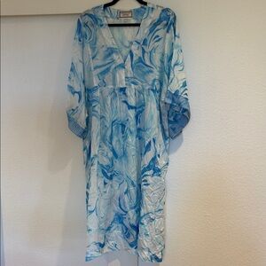 Johnny Was Blue and White Long Sleeve Dress